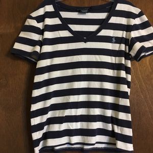 Navy and white stripped Polo